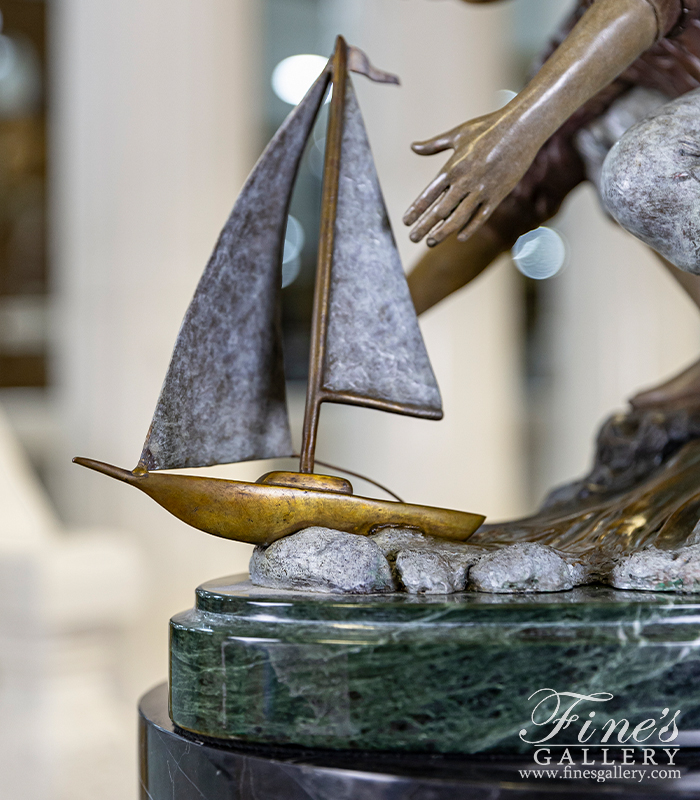 Bronze Statues  - Boy Playing With Sailboat Bronze Statue - BS-1338